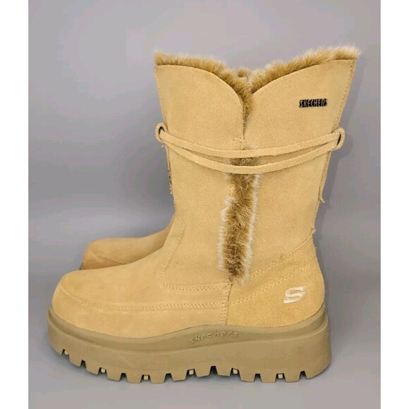 Skechers Suede Chunky Combat Boots Womens 6.5 Tan Strap Side Zip Y2K 90s Grunge - Picture 4 of 16